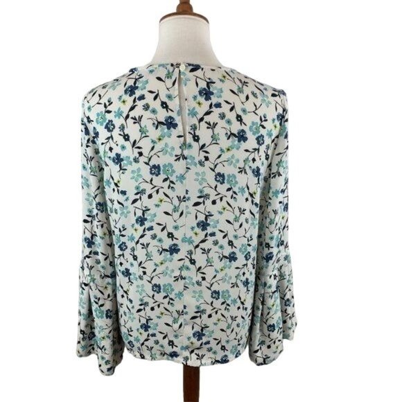 Loft floral womens business Blouse size small bell cuffs - Picture 2 of 5